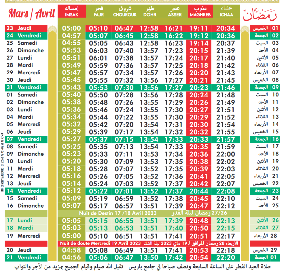 Calendrier Ramadan 2024 en France Horaires Iftar et dates clés (Nuit